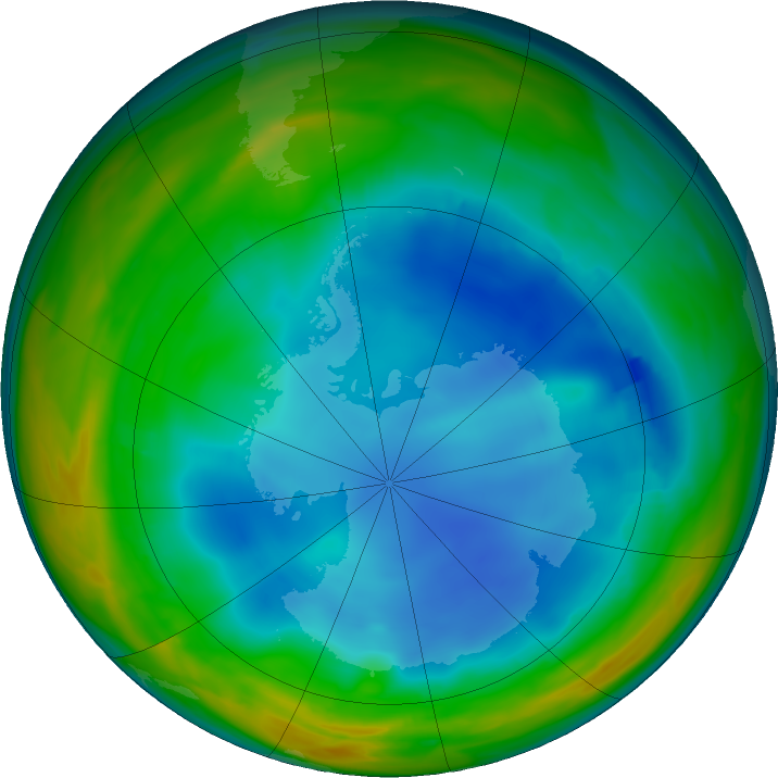 Antarctic ozone map for 15 July 2023